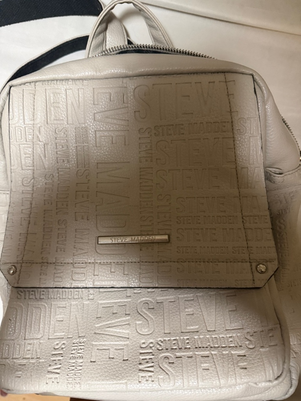 Steve Madden Embossed Cream Logo Backpack